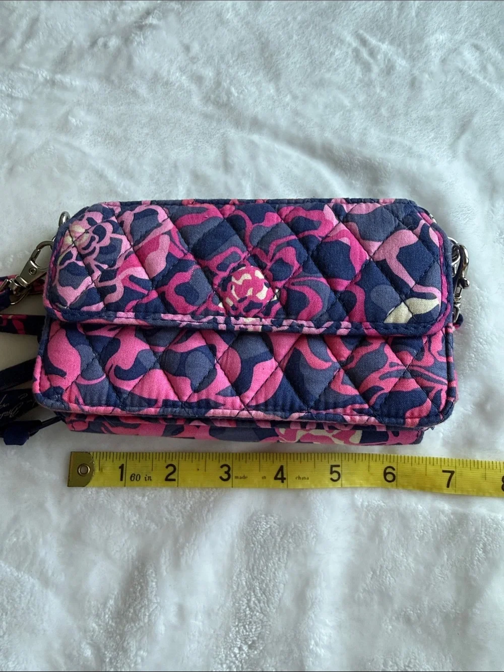 Vera Bradley Pink Navy Quilted Floral Crossbody Wallet